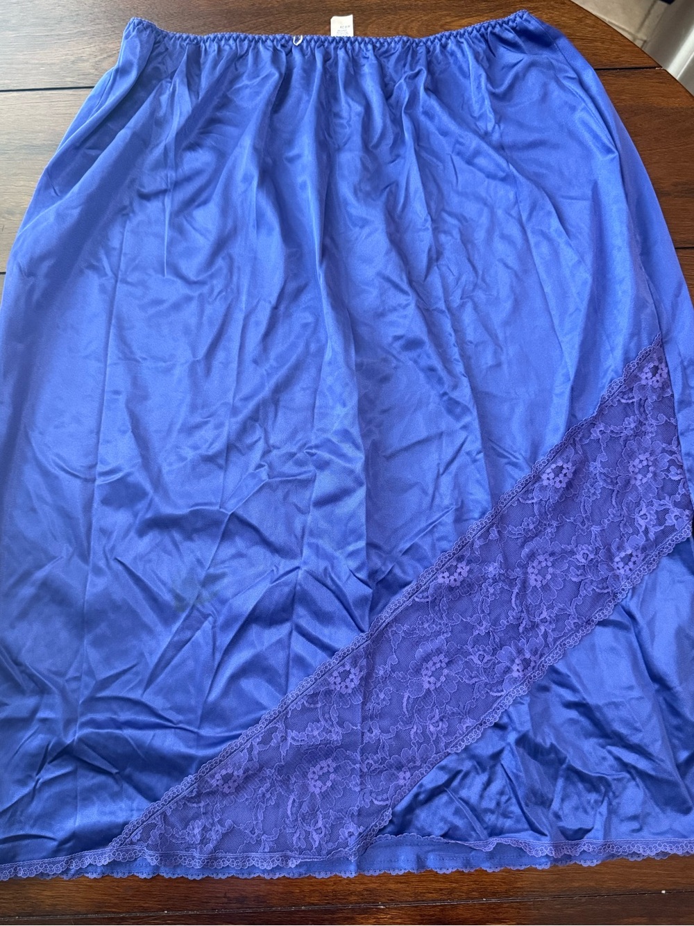Vintage Royal Blue Satin Half Slip with Lace Trim Size XL
